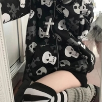 Black Skull Punk Zipper Hoodie  - Thumbnail 2