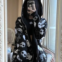 Black Skull Punk Zipper Hoodie  - Thumbnail 3
