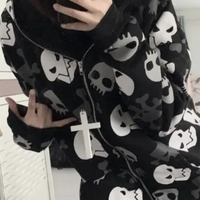 Black Skull Punk Zipper Hoodie  - Thumbnail 4