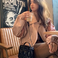 Pink Faux PU Leather Zup Up Cropped Jacket  - Thumbnail 2