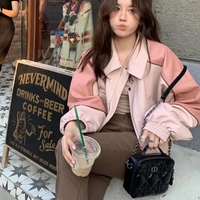 Pink Faux PU Leather Zup Up Cropped Jacket  - Thumbnail 3