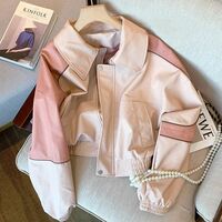 Pink Faux PU Leather Zup Up Cropped Jacket  - Thumbnail 8