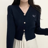 Black Bow Embroidery Twist Knit Sweater  - Thumbnail 1