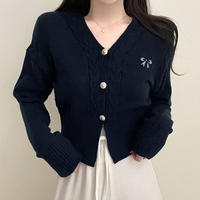 Black Bow Embroidery Twist Knit Sweater  - Thumbnail 3