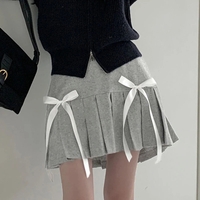 Grey Bow Double Layer Mini Skirt  - Thumbnail 1