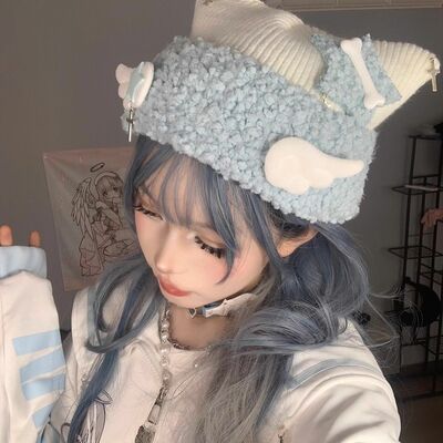Blue Knit Star Cat Ears Hat