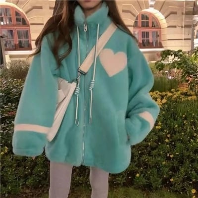 Blue heart fleece zipper jacket 
