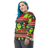 Christmas ugly sweater grinch pattern Unisex Sweatshirt - Thumbnail 7