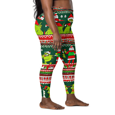 Christmas ugly grinch pattern Leggings with pockets