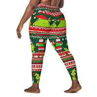 Christmas ugly grinch pattern Leggings with pockets - Thumbnail 10