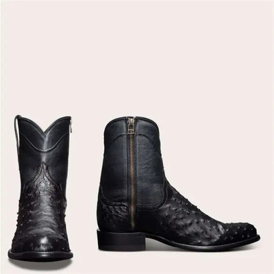 Men's black ostrich zip-up long boot - full-quill zipper cowboy boots