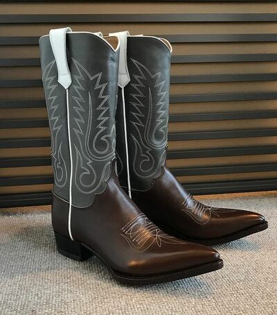 Handmade Men Western Style Brown Grey Leather Cowboy Boot