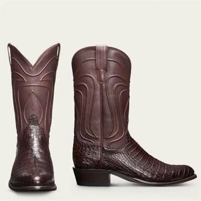Men's cowboy coffee color crocodile skin boots