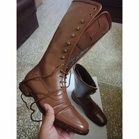 Men Brown Military Style Superb Leather Cowboy Long Boot - Thumbnail 1