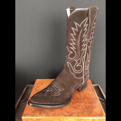 Brown suede leather men long ankle cowboy boot