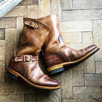 New brown retro buckle design ankle cowboy boot