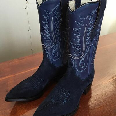 Men's dark blue suede full long cowboy boot