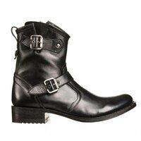 Men's Black Ankle High Retro Handcrafted Leather Buckle Cowboy Boots - Thumbnail 2