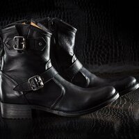Men's Black Ankle High Retro Handcrafted Leather Buckle Cowboy Boots - Thumbnail 4