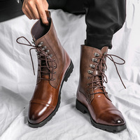 Men's Brown Round Toe Winter Captain Jack Casual Low Heel Daily Lace Up Fashion Martin Boots - Thumbnail 1