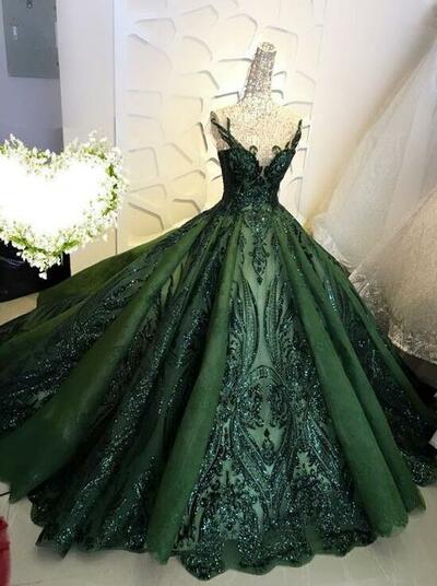 Sparkly Dark Green Prom Quinceanera Dresses For Women