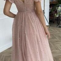 Blush Pink Tulle Ankle Length Prom Dresses - Thumbnail 1