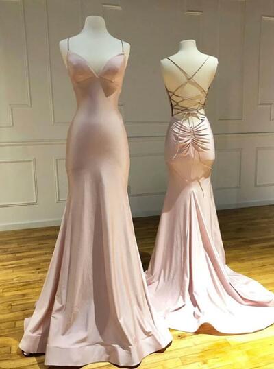 Mermaid Backless Pink Stain Evening Dresses