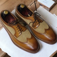 Handmade Brown Beige Suede Leather Wing Tip Lace Up Dress Shoes - Thumbnail 4