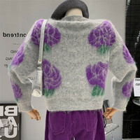 Korean Fashion Purple Flower Sweater - Thumbnail 3