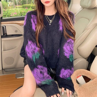 Korean Fashion Purple Flower Sweater - Thumbnail 2