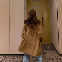 Retro mid-length horn button coat knitted cardigan - Thumbnail 5