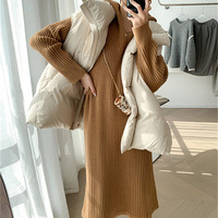 Solid Color Hooded Long Sleeve Knitted Dress - Thumbnail 5