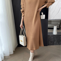 Solid Color Hooded Long Sleeve Knitted Dress - Thumbnail 6