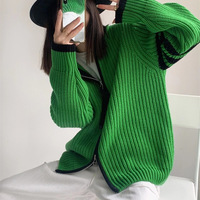 Contrast stripe splicing zipper cardigan - Thumbnail 1