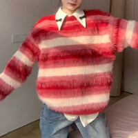 Imitation Mink Striped Sweater - Thumbnail 1