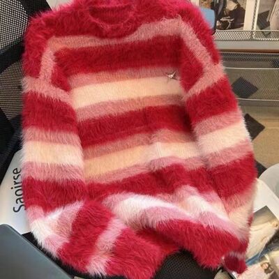 Imitation Mink Striped Sweater