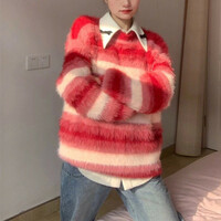 Imitation Mink Striped Sweater - Thumbnail 2
