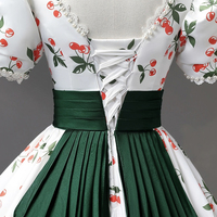 White Cherry Pattern Long Princess Prom Dress - Thumbnail 4