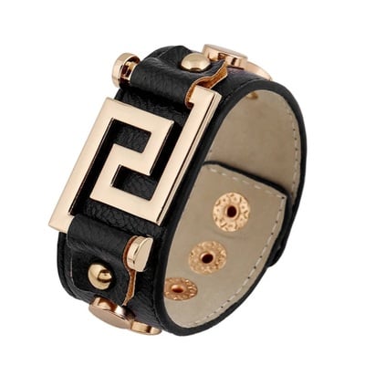 Greek key faux leather cuff bracelet 