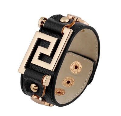 Greek Key Faux Leather Cuff Bracelet 