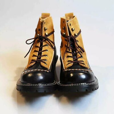 New handmade men's black ankle high cowboy lace up riding boot - Thumbnail 4