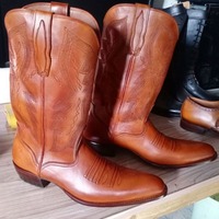 Handmade Men's Brown Leather Cowboy Western Boots - Thumbnail 1