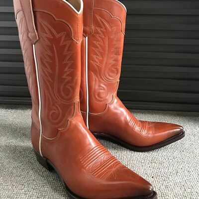 Orange brown french calf with dark patina toes men cowboy long western boot - Thumbnail 2