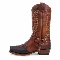Handmade Men's Light Brown Buckle Caved Cowboy Boots - Thumbnail 1