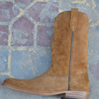 Handmade Men Tan Suede Color Leather Cowboy Ankle High Boots - Thumbnail 1