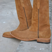 Handmade Men Tan Suede Color Leather Cowboy Ankle High Boots - Thumbnail 2