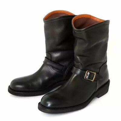 Handmade Men Black Leather Buckle Cowboy Ankle Boot