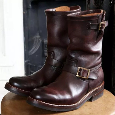 Vintage red leather buckle cowboy ankle boot - Thumbnail 1