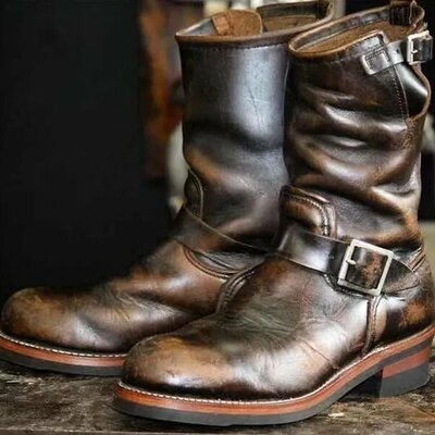 Men's vintage coffee color leather cowboy boots