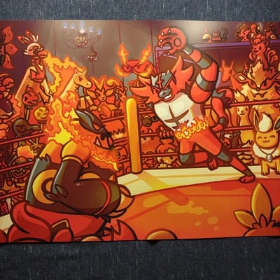 Fire wrestling poke print